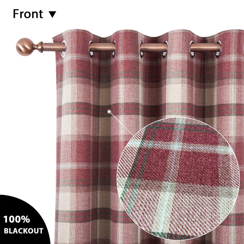 always4u Plaid Curtains 100% Blackout Thermal Drapes for Bedroom Check Woolen Look Farmhouse Living Room Curtains 2 Panels 54 * 84 Classic Red - Image 4